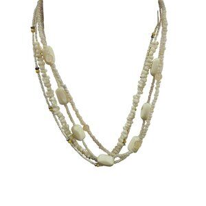 Classic Multi-Strand Beaded Necklace With Cream and Ivory Tones Beachy Boho